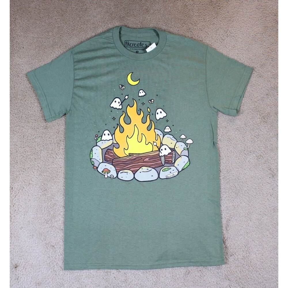 Green Campfire Graphic Tee T-Shirt  (Small) - NEW W/OUT TAGS!